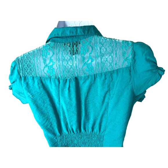 Cotton Express Small  Green Short Sleeve Top V-Neck 24b - Picture 4 of 11